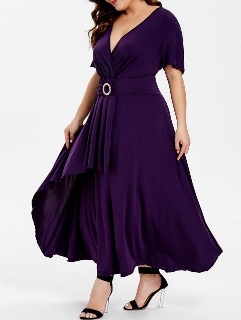 [17% OFF] 2019 Short Sleeve High Waist Flare Dress In PURPLE IRIS ...