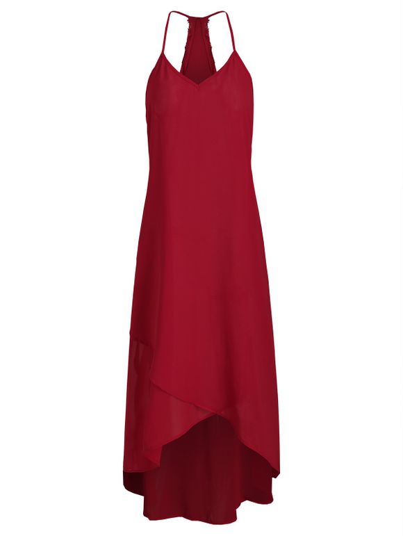 Robe Longue Asymétrique à Bretelle en Mousseline de Soie - Rouge XL