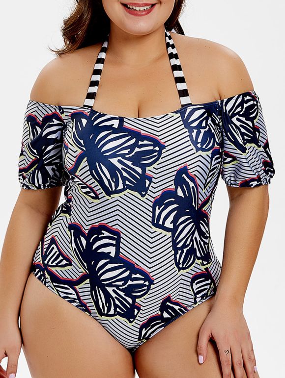 Plus Size Halter rayé Imprimer maillot de bain - multicolor 1X