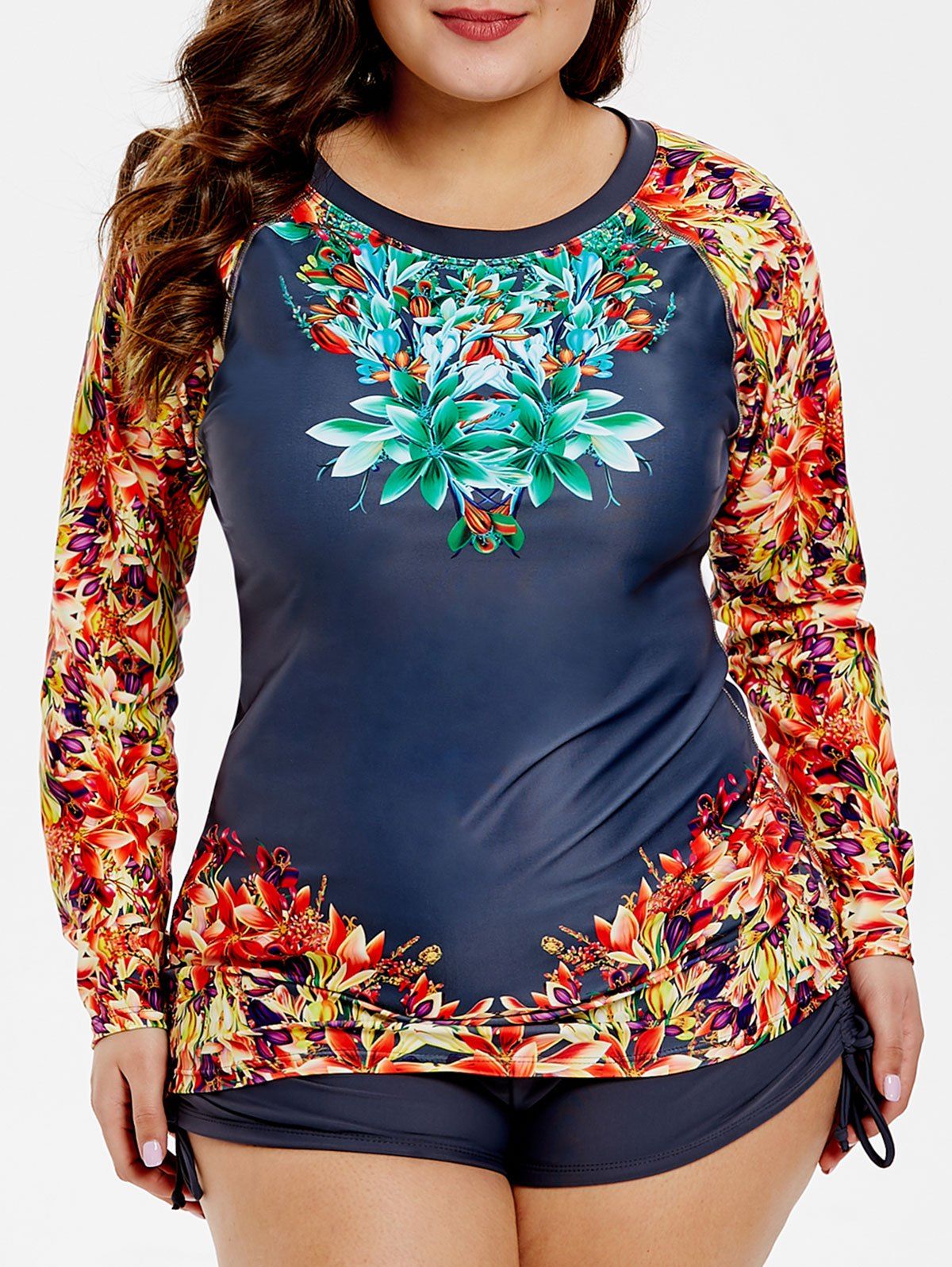 [41% OFF] 2021 Plus Size Floral Print Long Sleeve Surf Bathing Suit In ...