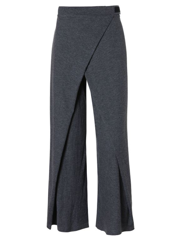Pantalon Superposé Jambe Large à Taille Elastique - Gris Carbone L