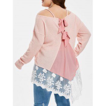 

Plus Size Back Bowknot Splicing T-shirt, Sakura pink