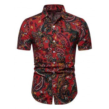 

Floral Paisley Print Short Sleeve Shirt, Red