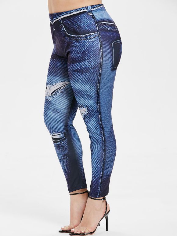 Legging 3D Imprimé à Taille Haute de Grande Taille - Bleu Foncé Toile de Jean 5X