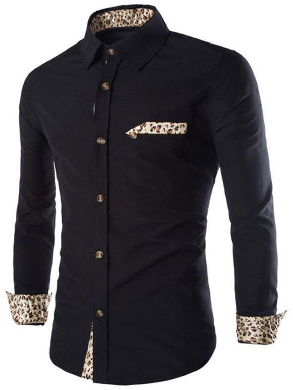 Chemise à manches léopard avec poignets aux poignets - Noir XS