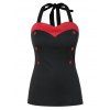Plus Size Halter Bouton de contraste Débardeur - Noir 5X