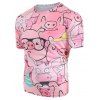 T-shirt Motif de Cochon Dessin Animé à Manches Courtes - Rose XS