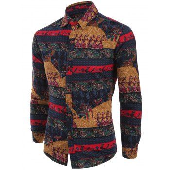 

Ethnic Tribal Print Long Sleeves Shirt, Blue