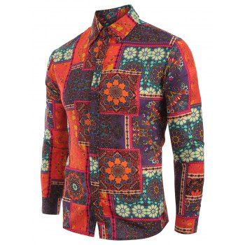 

Ethnic Tribal Flowers Print Casual Shirt, Multicolor