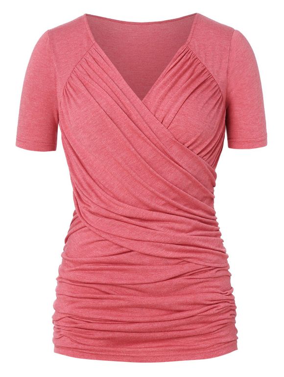 T-shirt Plissé Croisé en Avant de Grande Taille - Rose Rosé L