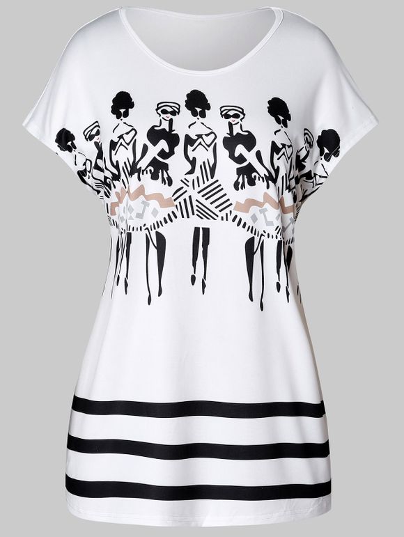 T-shirt tunique rayé grande taille - Blanc 4X