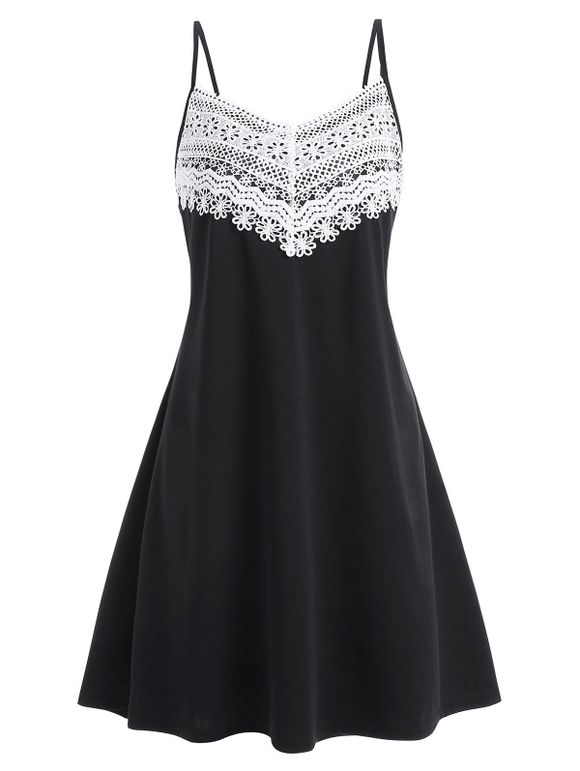 Robe Ligne A à Bretelle Panneau Applique de Grande Taille - Noir 1X