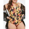 Maillot de Bain Imprimé Sans Dos de Grande Taille Une-Pièce à Col Halter - Jaune Soleil 3X