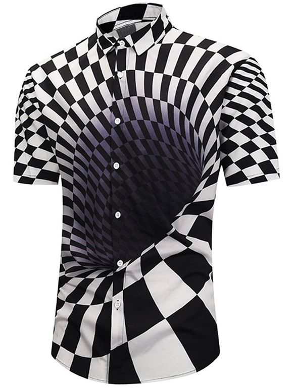 T-shirt 3D Contrasté Imprimé à Carreaux à Manches Courtes - Noir XL