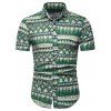 Chemise Géométrique Contrastée à Manches Courtes - Vert S