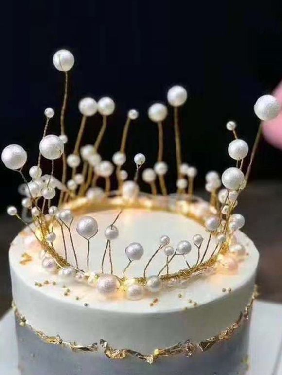 Décoration de Gâteau d'Anniversaire en Perles Fantaisies - Blanc 