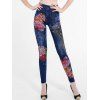Pantalon skinny en faux-jean à motif floral de paon - multicolor M