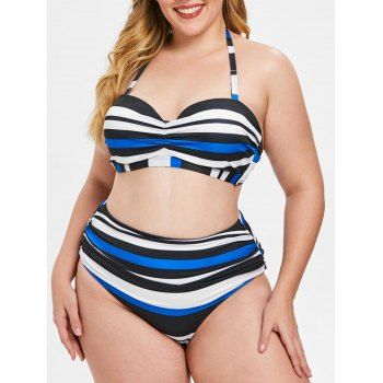 

Plus Size Striped Panel Underwire Bikini Set, Multicolor
