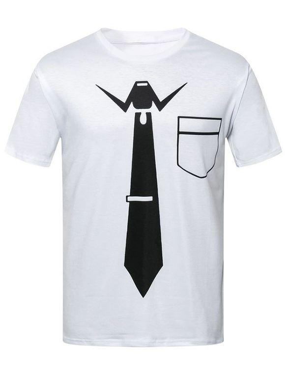T-shirt Noué Imprimé avec Poche à Manches Courtes - Blanc L