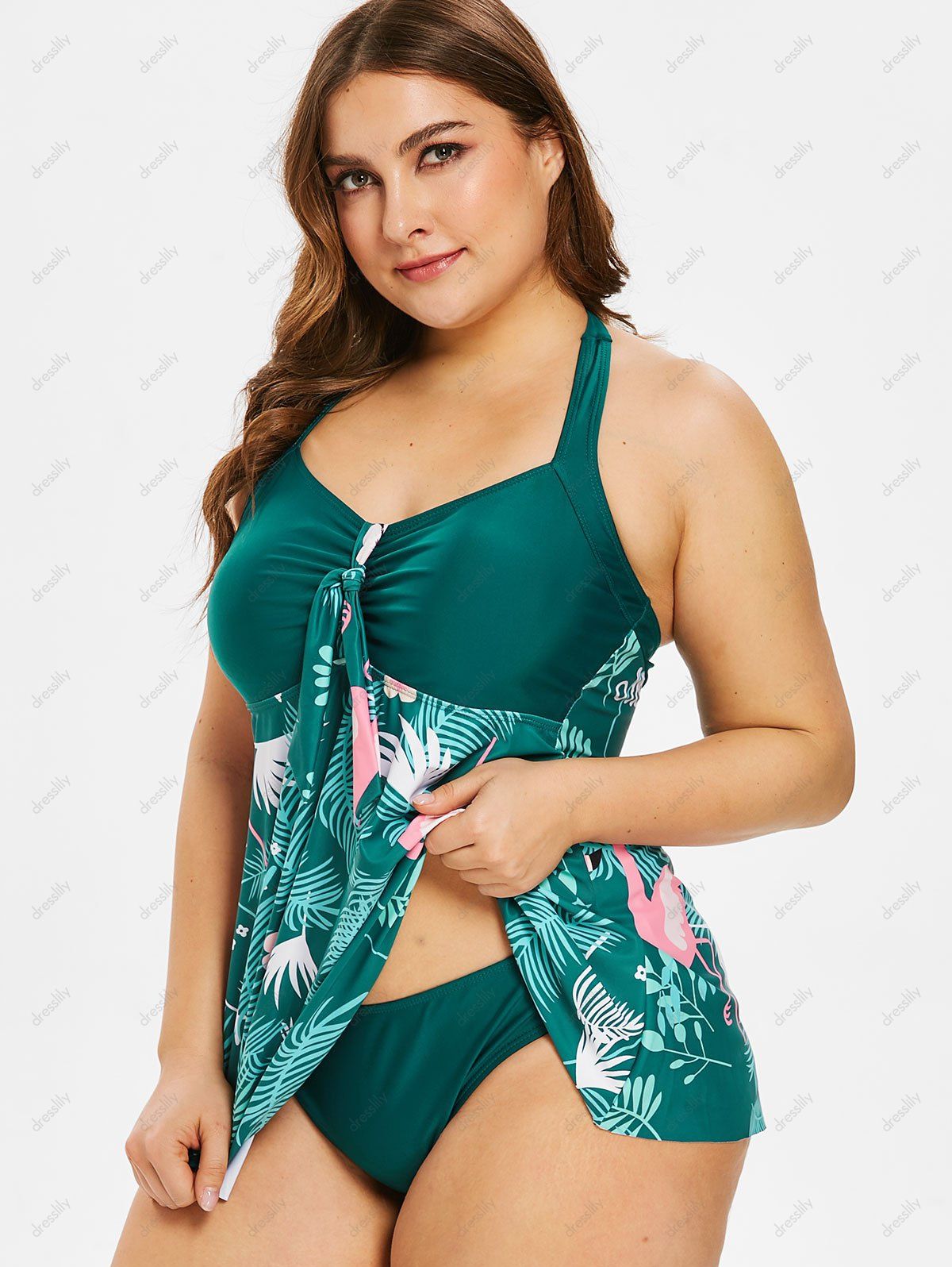 DressLily Com Photo Gallery Plus Size Flamingo And Leaf Print Tankini Set