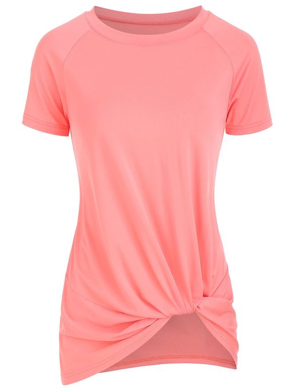 T-shirt Noué Manches Courtes à Col Rond - Rose Rosé M