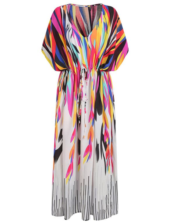 Robe Longue avec Cordon de Serrage à Imprimé Abstrait - multicolor A ONE SIZE