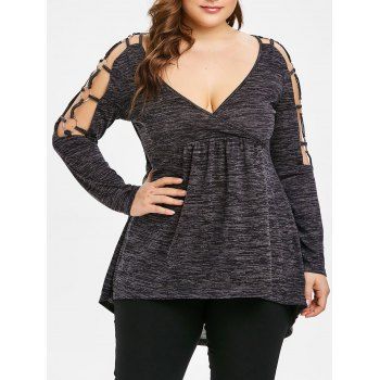 

Plus Size Rings Embellished Lace Up T-shirt, Carbon gray