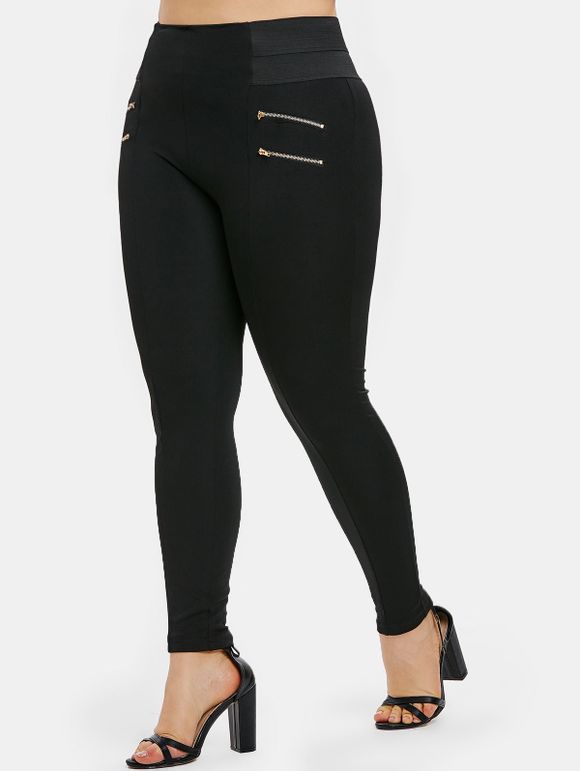 Legging Embelli de Zip Grande Taille - Noir 5X