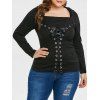 T-shirt de Grande Taille à Lacets à Manches Longues - Noir 4X