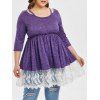 T-shirt Découpée à Ourlet en Dentelle Grande Taille - Iris Pourpre 3X