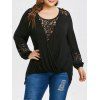 T-shirt Evidé en Dentelle Insérée Enveloppé Grande Taille - Noir 4X