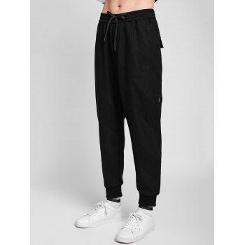 

Solid Textured Letter Ribbon Pocket Fleece Jogger Pants, Black