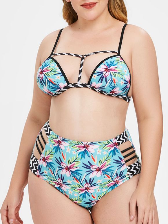 Floral Print Plus Size Spaghetti Strap Bikini Set - CELESTE 3X
