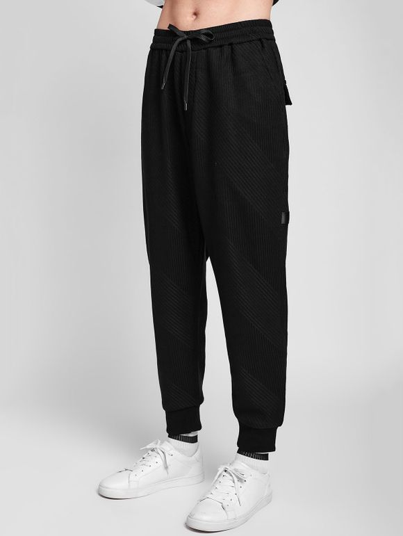 Pantalon de Jogging Texturé Ruban avec Poche en Laine - Noir M