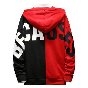 

Contrast Color Letter Drawstring Hoodie, Lava red