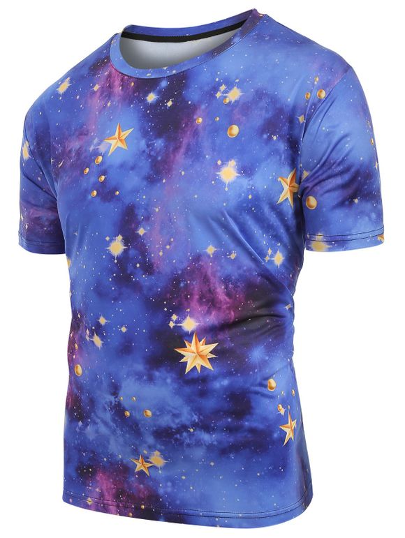 T-shirt Décontracté Etoiles et Galaxie Imprimées - Bleu profond XL