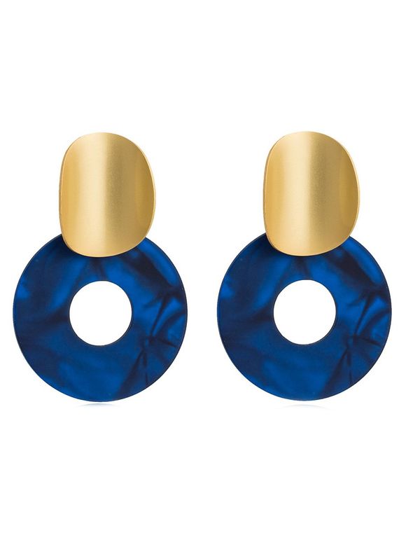 Boucles d'Oreilles Cercle Marbre Pierre Style Bohémien - Bleu Cobalt 