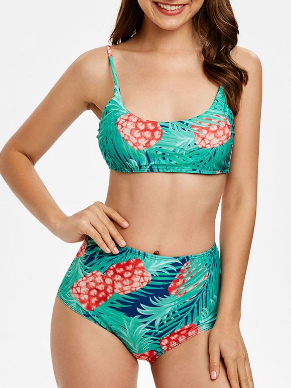 Ensemble de Bikini Ananas Imprimé à Taille Haute - multicolor XL