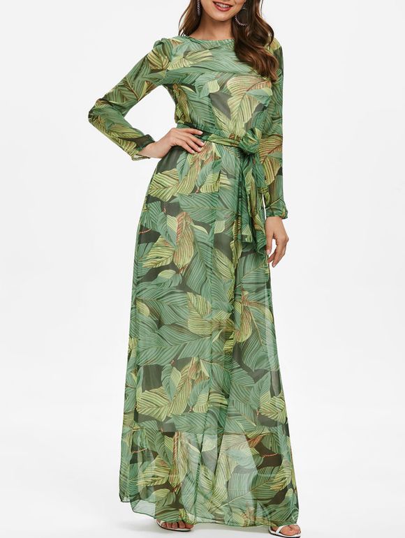 Robe Longue Tropicale Imprimée Style Bohémien - Vert 2XL