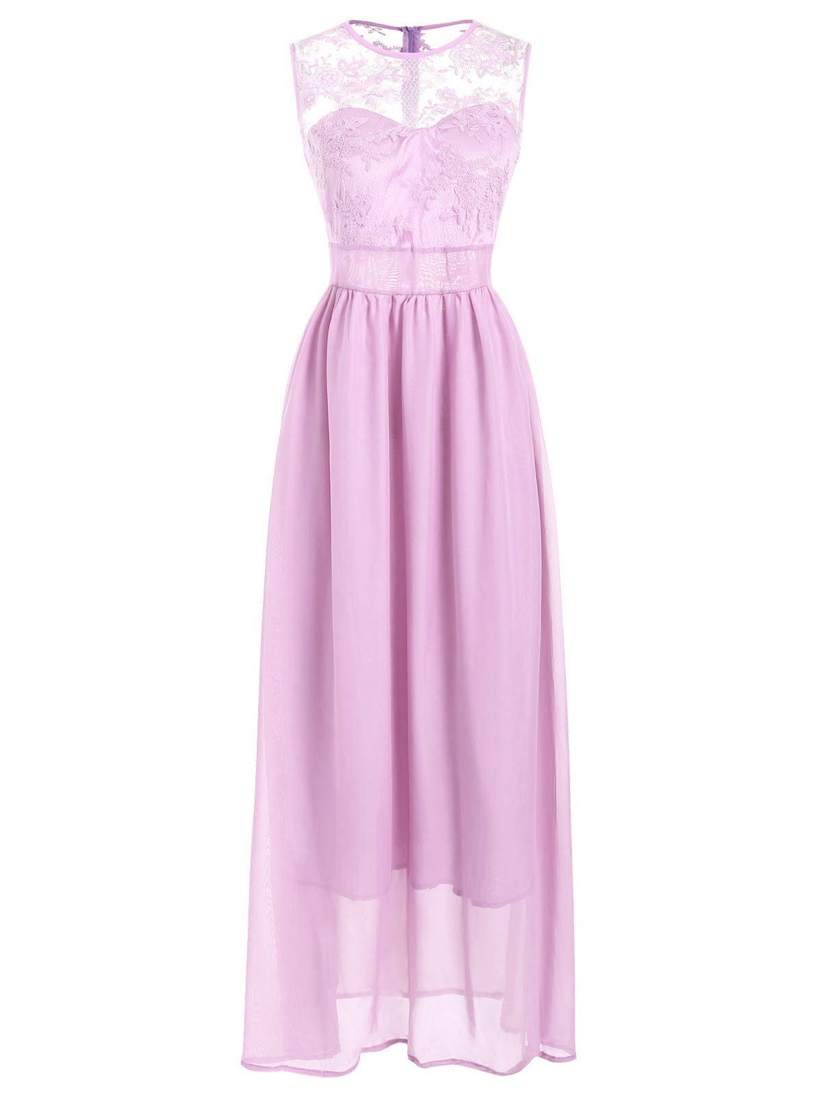 

Lace Insert Maxi Party Dress, Pig pink