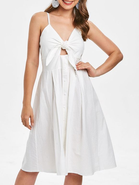 Robe à Bretelle Boutonnée Plissée Nouée en Avant - Blanc XL