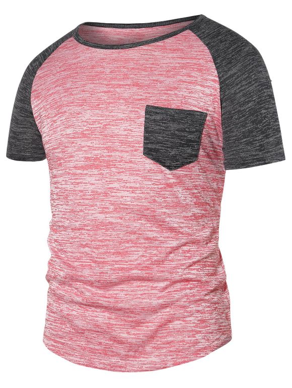 T-shirt en Blocs de Couleurs Manches Courtes Raglan à Col Rond - Rouge Violet Pâle XL