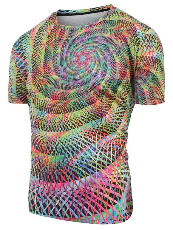 T-shirt Décontracté Vortex Coloré Imprimé à Col Rond - multicolor 2XL