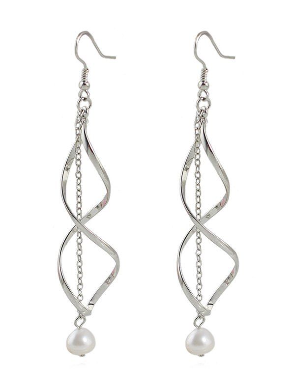 Artificial Pearl Geometric Chain Hook Earrings - SILVER 