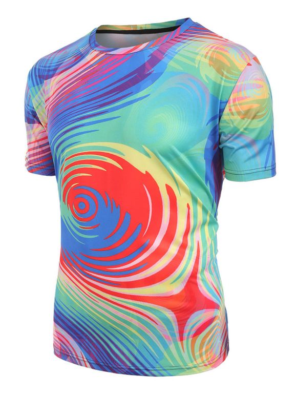 T-shirt Décontracté Vortex Coloré Imprimé à Manches Courtes - multicolor S
