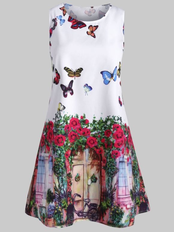 Mini robe imprimée papillon sans manches - multicolor L