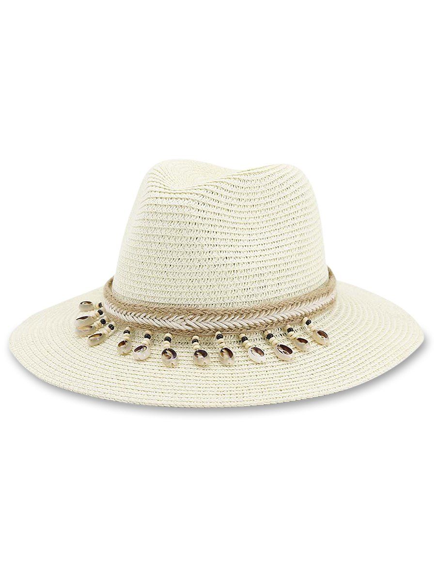 Conch Beads Decor Beach Straw Hat - WARM WHITE 