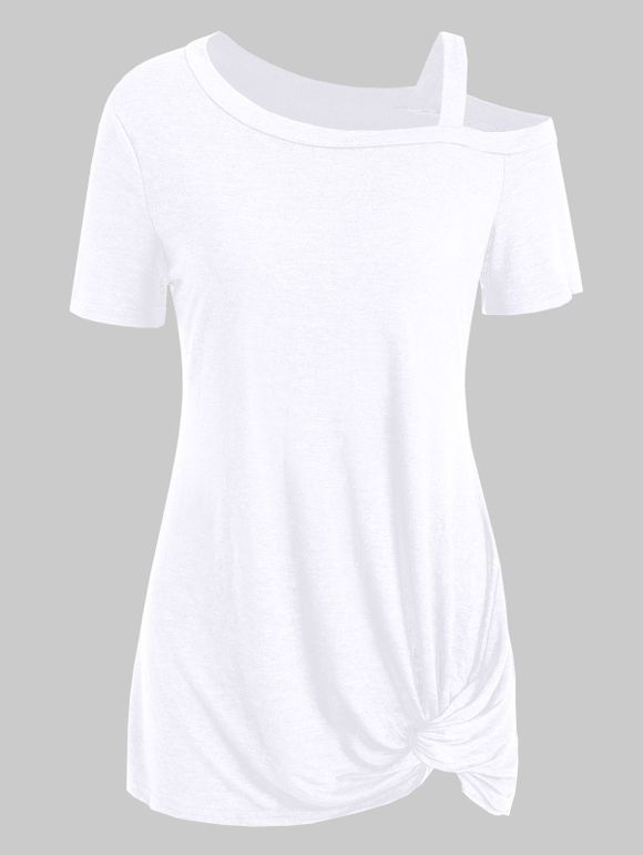 T-shirt Noué Manches Courtes à Col Oblique - Blanc 2XL