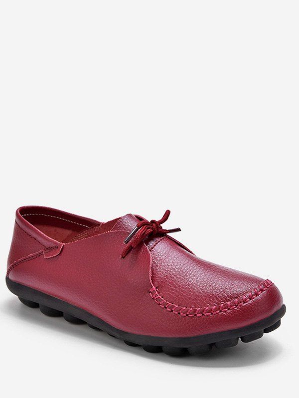 

Plus Size Leather Laced-up Flat Shoes, Red wine