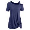 T-shirt Noué Manches Courtes à Col Oblique - Bleu 2XL